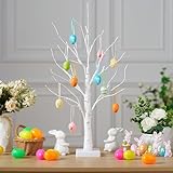 JOYIN Easter Table Tree with Lights, 60cm White Tree Decorations with 10 Various Eggs, Twig Lights for Easter Egg Decorations Home Gifts