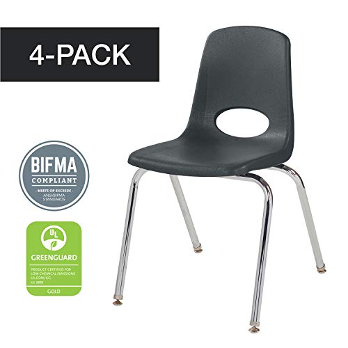 Factory Direct Partners 10384-Bk 18" School Stack Chair, Stacking Student Seat With Chromed Steel Legs And Nylon Swivel Glides For In-Home Learning, Classroom Or Office - Black (4-Pack) #TOP1