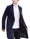 Springrain Men's Mid Long Pea Coat Single Breasted Overcoat Notch Lapel Wool Blend Trench Coat(Navy-M)