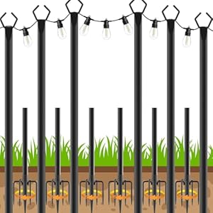 6 Pack String Light Poles, Outdoor String Light Pole 10 ft Forked Metal Light Pole with Adjustable Outdoor Light Stand, Deck, Backyard, Garden, Wedding, Rustproof and Sturdy with Hooks.