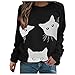 Produktbild Damen Sweatshirt mit Katzendruck, süßes Tiermotiv, Frühling, Herbst, langärmelig, O-Ausschnitt, Pullover, Top, lässig, lose Tunika, Bluse Gr. XXX-Large, Schwarz