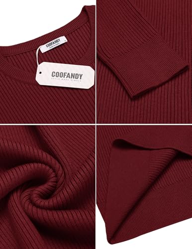 COOFANDY Herren Strickpullover Rundhals Pullover Feinstrick Sweater Langarm Pullover Langarmshirt Regular Fit Pulli Trendy Pullover Weinrot XL