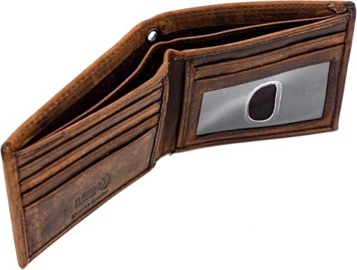 J T C JUZAR TAPAL COLLECTION Real Leather Mens Bifold Wallet RFID Safe Slim Minimalist Front Pocket Wallet Thin & Stylish with Eyelet Hole for Biker Steel Chain Gift for Him (Rustic Brown)3