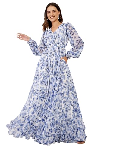 Miss Chase Women's V-Neck Full Sleeve Floral Gathered Chiffon Max...