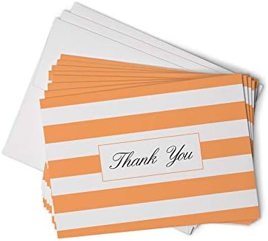 Orange Striped Thank You Cards - 48 Classic Note Cards with Envelopes - Perfect for Special Events & Businesses