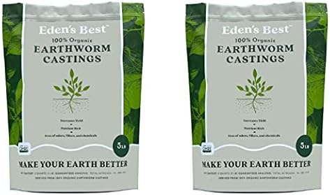 Eden’s Best Worm Castings Organic Fertilizer | 100% Organic Fertilizer | Organic Fertilizer for Vegetable Garden | Garden Fertilizer | 5 Pound Bag (2) Pack