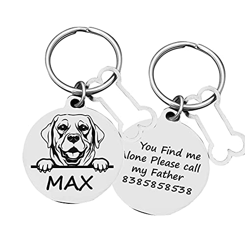 Image of Jypr Customized Pet ID Tag Personalize Black Engraved Name Collar Tag for Your Loving Pet Dog, Cat, Puppy, Horse (Round Face Tag, 35 MM Diameter and 1.5 Thick with Little Bone Charm)