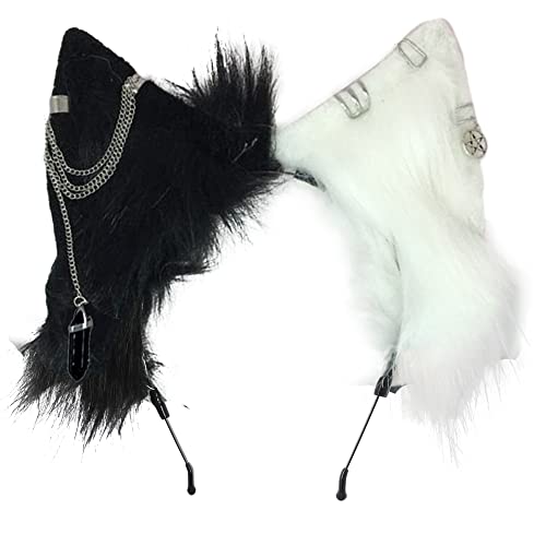 VIGVAN Animal Cosplay Ears Fox Cat Ears Chain Punk Cross Cat Ears Headbands (3C White Black)