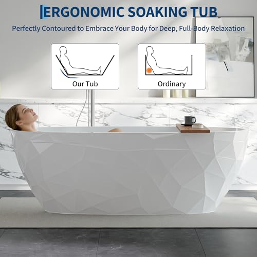 Image of GarveeLife 67 Inch Freestanding Bathtubs, Soaking Tub, Modern Free Standing Bathtub with Integrated Overflow, Deep Ergonomic Design for Spa-Like Relaxation, Acrylic