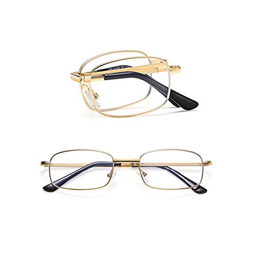 DLLY Lunettes De Lecture Pliables,pour Hommes,Femmes,Vision Claire,Aide À La Lecture,Élégant,Pratique,Anti-Lumière Bleue,Anti-Fatigue,Loupe Confortables,Noir Classique,d'or,+2.50 Cover