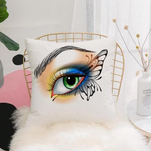 YFHJV Fundas de Almohada 40x40cm - Fundas de Cojines de Calidad con una Suavidad Incomparable - Ideal para Dormitorio - Ojo, Ojo de Fantasía Mujer Maquillaje Alas de Mariposa Vibrantes