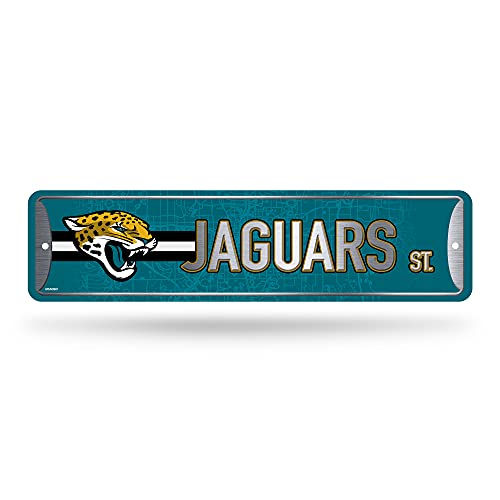 Rico Industries NFL Jacksonville Jaguars dekoracja domu metalowy znak uliczny (10 cm x 38 cm) - idealny do domu, biura, sypialni i męskiej jaskini - wykonany, srebrny