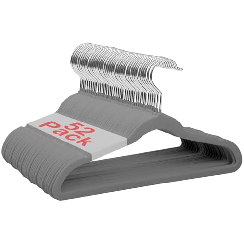 Wellong Cintres Velours 52 Pièces, Cintres Pour Enfants de 28cm, Cintres Antidérapants Pour Bébés Et Enfants En Bas âge, Gris