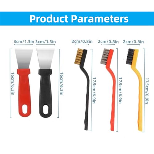 Image of Cleaning Brushes for Household Use, 5Pcs Hard Bristle Crevice&Scrub Multifunctional Cleaning Tools, Scraper Tool with Stiff Small Metal Spatula for Dirt or Oil Stain