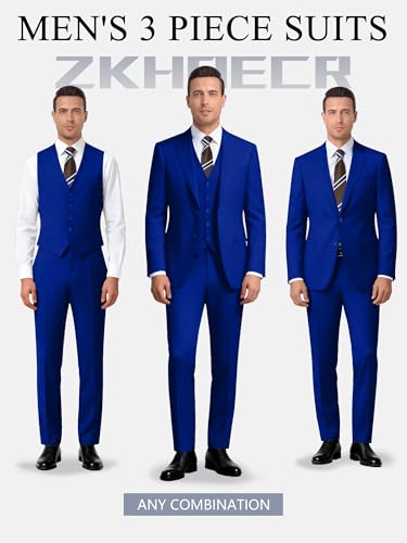 Image of Men's 3 Piece Slim Fit Suit Set, Two Button Blazer Solid Jacket Vest Pants Wedding Business Suit