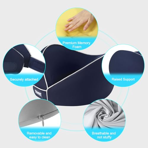 Back2 Travel Neck Pillow for Airplanes, Neck Support Pillow for Sleeping & Pain Relief, Stuffable Cervical Pillow, Portable Travel Essentials for Plane, Car & Office(Dark Blue) by Back2 - Image 4