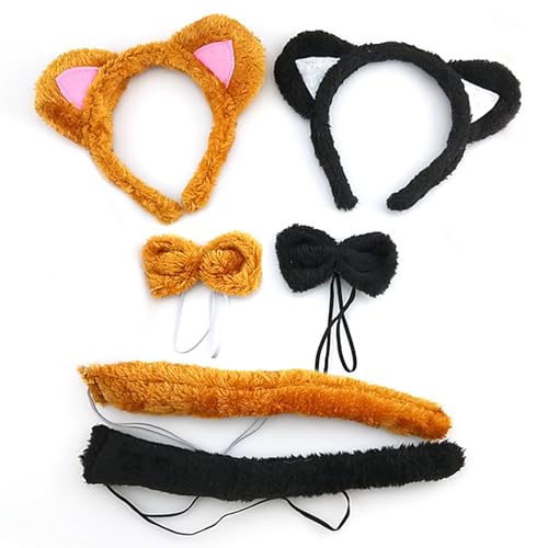 EUPSIIU 6 Piezas Disfraz de Gato Niña, Cosplay de Gato Accesorios Orejas de Gato Pajarita Cola de Gato Disfraz para Halloween Carnaval Cosplay Disfraces de Animales para Niños Fiesta (6PCS)