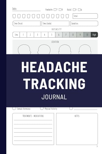 Headache Tracking Journal: Yearly relief tracker Chronic Pain Levels Diary for Managing Migraines, Headaches Symptoms and Location, Triggers patterns ... Intake Sleep, weather, Stress Medications .