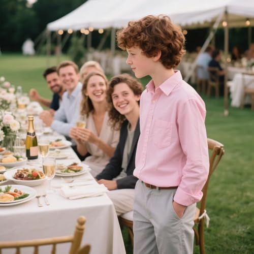 Boys Linen Shirt Kids Lightweight Summer Beach Long Sleeve Button-Down Shirts with Pocket Teens Vacation Casual Tops4