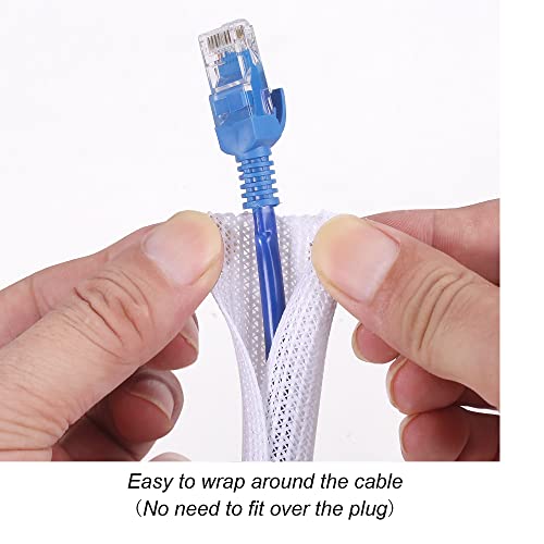 CrocSee 10ft - 1/4 inch Braided Cable Management Sleeve Cord Protector - Self-Wrapping Split Wire Loom for TV/Computer/Home Theater/Engine Bay - White