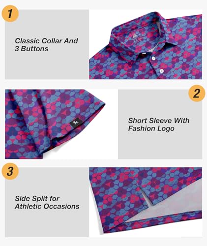 SWISSWELL Mens Golf Shirt Short Sleeve Moisture Wicking Print Polo Shirts for Men Performance Collared Summer Athletic Tshirt3