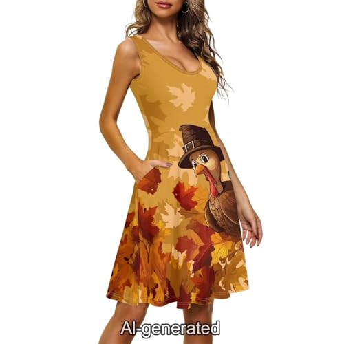 Image of Dreaweet Casual Sleeveless Dresses for Women Girls, Round Neck Tank Dresses with Pockets Summer Sundress Size XS-4XL