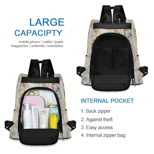 Image of ALAZA White Gold Marble Trips Hiking Camping Rucksack Pack for Women