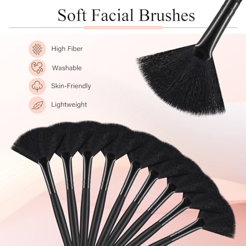 Image of 9 Pieces Facial Fan Mask Brushes, Soft Facial Applicator Brushes Tools for Peel Glycolic Makeup for Mud Cream(Full Black)