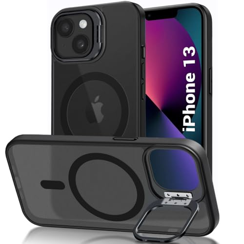 Image of TheGiftKart Hybrid Back Cover Case for iPhone 13 Compatible with MagSafe | Built-in Stand | Shockproof Hard Case Cover for iPhone 13 (PC & TPU, Frosted Matte Back, Black Sides)