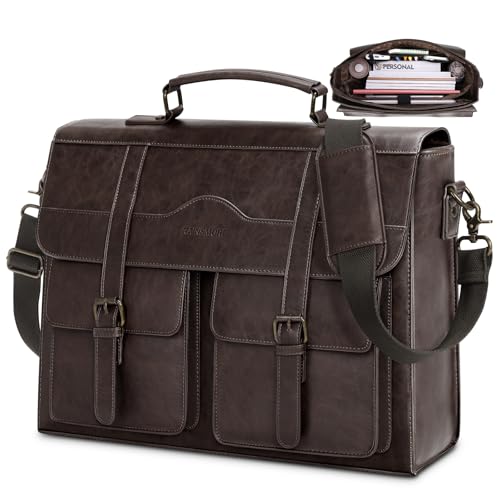 Image of RAINSMORE Mens Messenger Bag 17 /18 Inch Vintage Leather Laptop Briefcase Large Satchel Computer Shoulder Bag