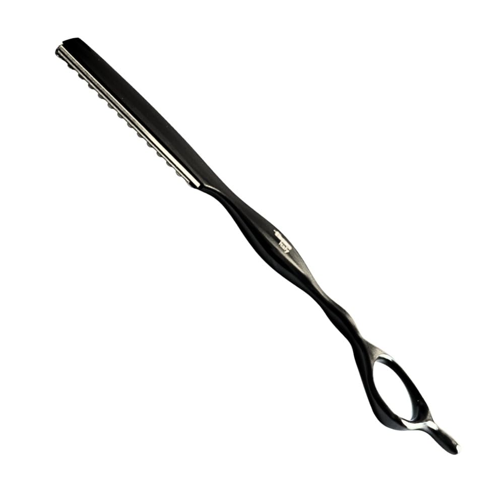 Rasoio Sfilzino FOCUS Professionale in Titanio Nero, Texturizzante per Parrucchieri e Barbieri, Design Ergonomico anche per taglio Extension