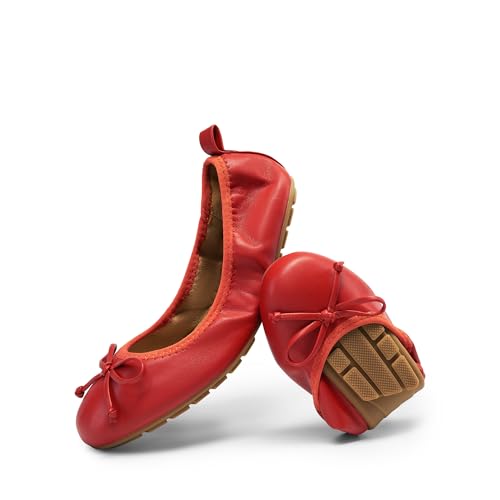 DREAM PAIRS Women's Flats, Foldable Ballet Flats for Women, Bowknot Round Toe Comfort Light Weight Slip-On Dress Shoes 6.5 Red