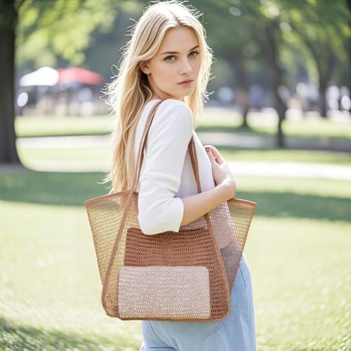 BeachNylon Mesh Tote Bag Casual Women's Shoulder Tote 3 Piece Waterproof Bag Suitable For Travel Picnic Vacation4