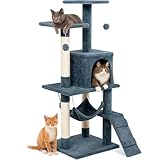 Edipets, Rascador para Gatos, Arbol Gato, 3 Niveles, 56x120x58cm, Alto, Postes de Sisal, Hamaca, con Cama, Caseta, Suave, con Bolas para Jugar (Gris)