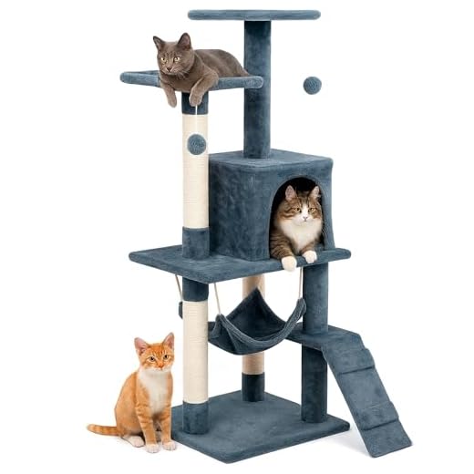 Edipets, Rascador para Gatos, Arbol Gato, 3 Niveles, 56x120x58cm, Alto, Postes de Sisal, Hamaca, con Cama, Caseta, Suave, con Bolas para Jugar (Gris)