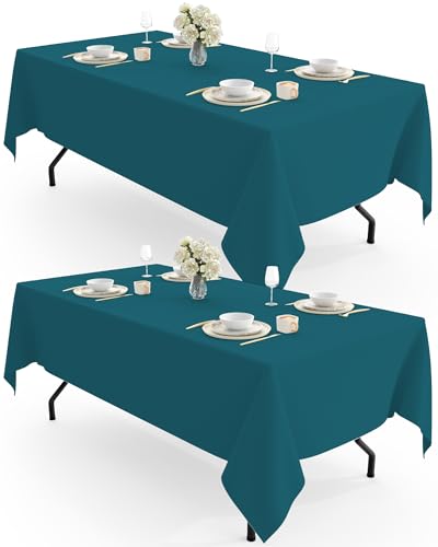 Image of Pureegg Rectangle Table Cloth 60 inch x 102 inch - Durable Polyester Tablecloth Offers Reusable & Washable Protection, Ideal for Outdoor Party, Picnic, Wedding, Banquet and Birthday, 2 Pack, Caribbean