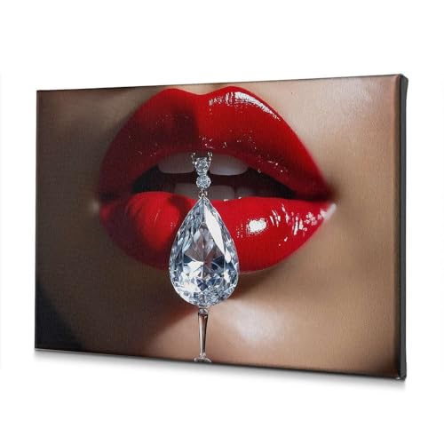 Décoration murale lèvres rouges et diamant 40x60 pour chambre chic