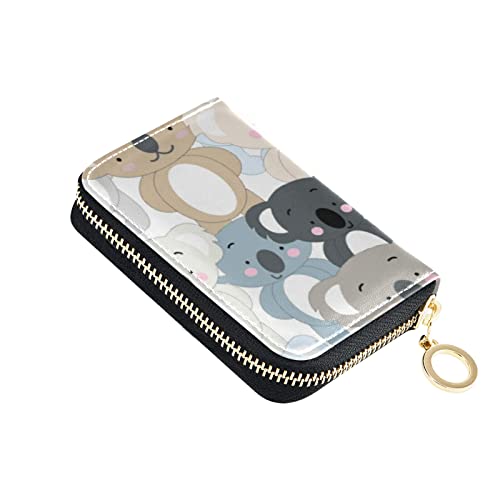 Seamless Koala Bear Hand Draw Doodle Cartoon Animals Texture Grey Credit Card Coin wallet, RFID Blocking Compact Women Leather Card Holder, Key Change Organizer, Zipper Purse Clutch Pouch