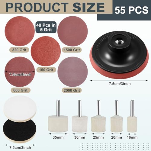 Image of Teenyyou 55 Pcs Glass Polishing Kit Windshield Scratch Repair Kit Car Windscreen Glass Scratch Remover 120g Cerium Oxide Powder Wheels Polish Pads Sandpaper Window Repair Tool for Car Windscreen