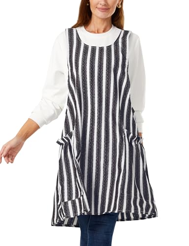Image of Cozy Adjustable Cross Back Aprons for Women with Pockets Cotton Linen Cooking Kitchen Baking