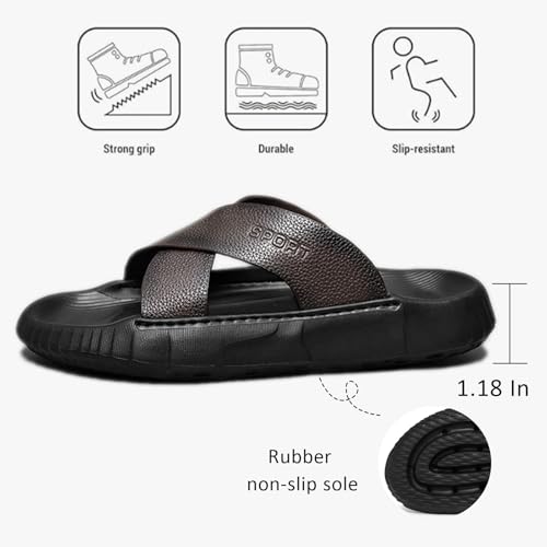 Men's Leather Platform Cross Strap Sandal Comfort Arch Support Lightweight Anti-Slip Slip On Slides Summer Indoor Outdoor Casual Walking Beach Sandals3