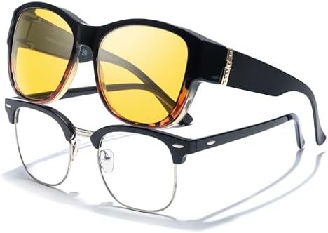 LVIOE Night Driving Glasses for Women Men Fit Over Night Vision Glasses Anti Glare Polarized Wraparound Eyewear N3091