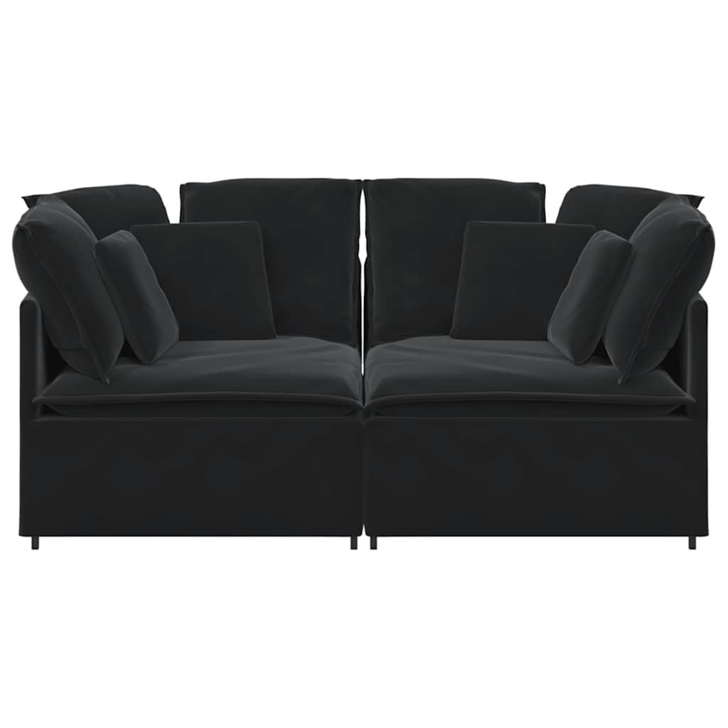 Modulares Ecksofa Schwarz Samt 200 x 100 x 64 cm Stabiler Metallrahmen mit zahlreichen Kissen Modernes Design für Wohnzimmer Jugendzimmer Küche Balkon und kleine Räume