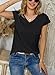 Suncife Damen-T-Shirt, Sommer, lockere Passform, Flügelärmel, V-Ausschnitt, T-Shirt, Schwarz, S