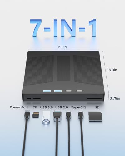 Taopjwr Zewnętrzny napęd Blu Ray 7 w 1, zewnętrzny napęd Blueray/DVD do komputera, obsługa odczytu i zapisu dysków 100 G, nagrywarka Blu-ray USB 3.0 i typu C z portem SD/TF, kompatybilna z Windows