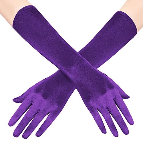 Guantes elásticos de satén largos de 15 pulgadas estilo ópera color púrpura