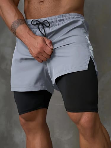 Image of THIRD QUADRANT 2-in-1 Running or Gym Lycra Shorts for Men || Quick-Dry Athletic Shorts ||with Built-in Liner, Black