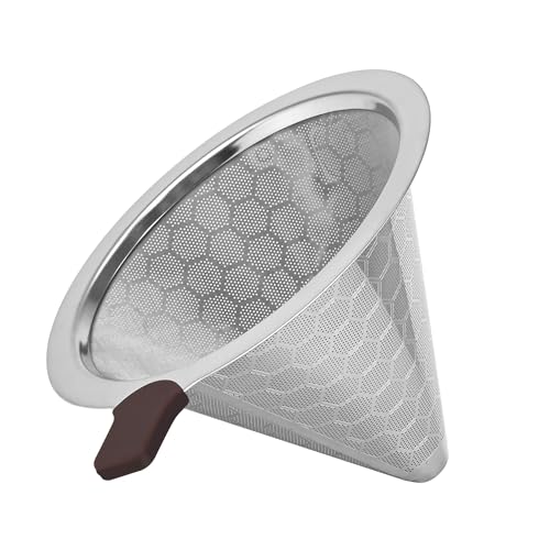 Image of Stainless Steel Pour Over Coffee Filter for Chemex & Hario V60 - Reusable Coffee Filter Cone Dripper, Dual Mesh Fine Stainless Steel Coffee Filter Compatible with Chemex Coffee Maker & Other Brewers