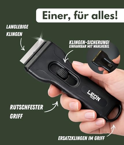 LEÓN Goods - Professioneller Ceranfeldschaber der Kochfeldschaber für deine Ceranfeld Kochfelder - Inkl. Carbon-Stahl & Kunststoffklinge! Schaber für Ceranfeld und Glaskeramik Schaber (schwarz)