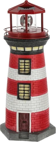 Cepewa LED Solar Leuchtturm | H38cm rot weiß | Gartendeko Leuchtfeuer...